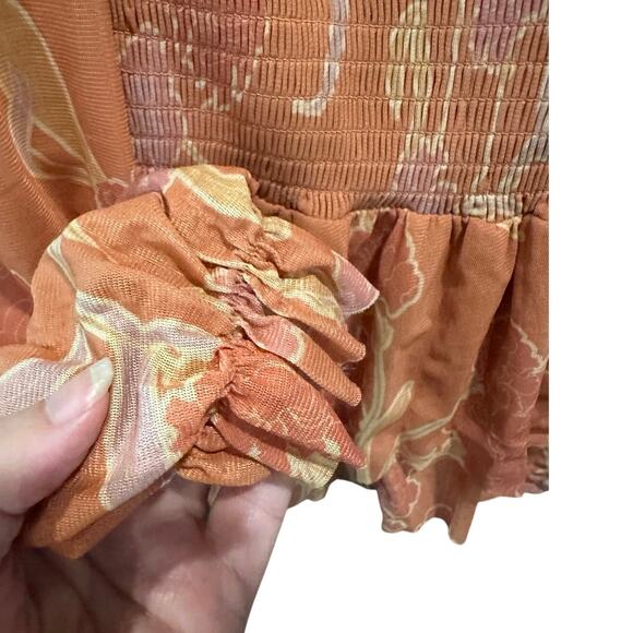 Y2K Orange Floral Sheer Baby Doll Boho Fairy Romantic Girly Top Medium - Picture 7 of 10